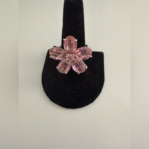 Boutique Faux Pink Stone and SilverTone Flower Statement Ring